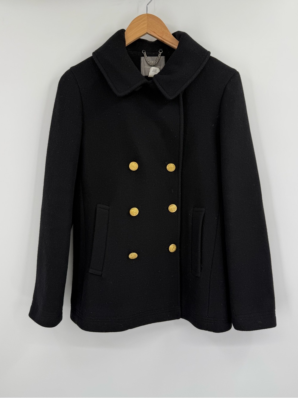 J.Crew Stadium Cloth Wool Double Breasted Majesty Peacoat | Black | 8